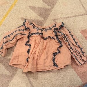 Charming Peach Kids Blouse with Navy Accents